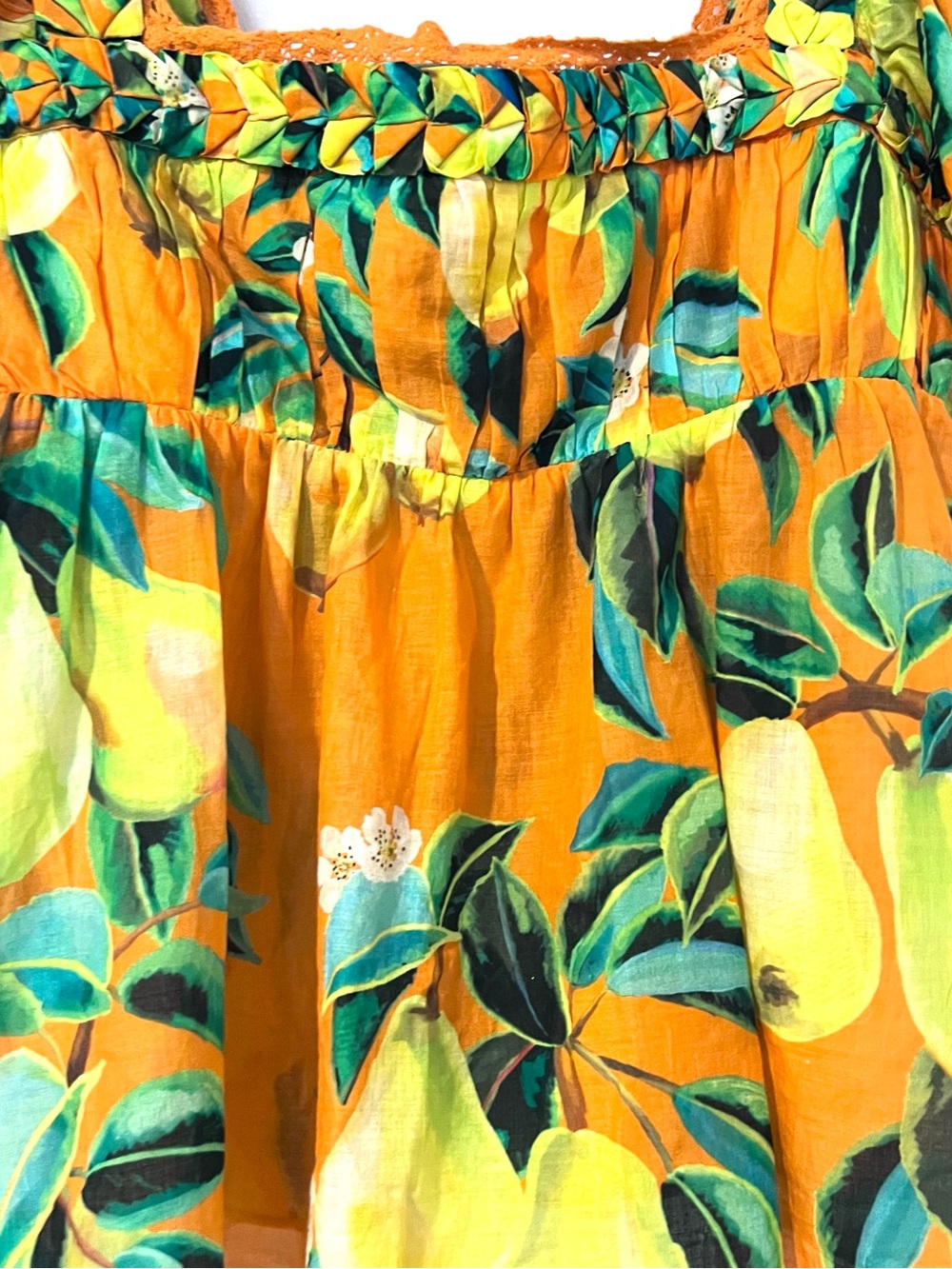 FARM Rio Orange Chic Pears Puff Sleeve Blouse NWT XS - Picture 3 of 4